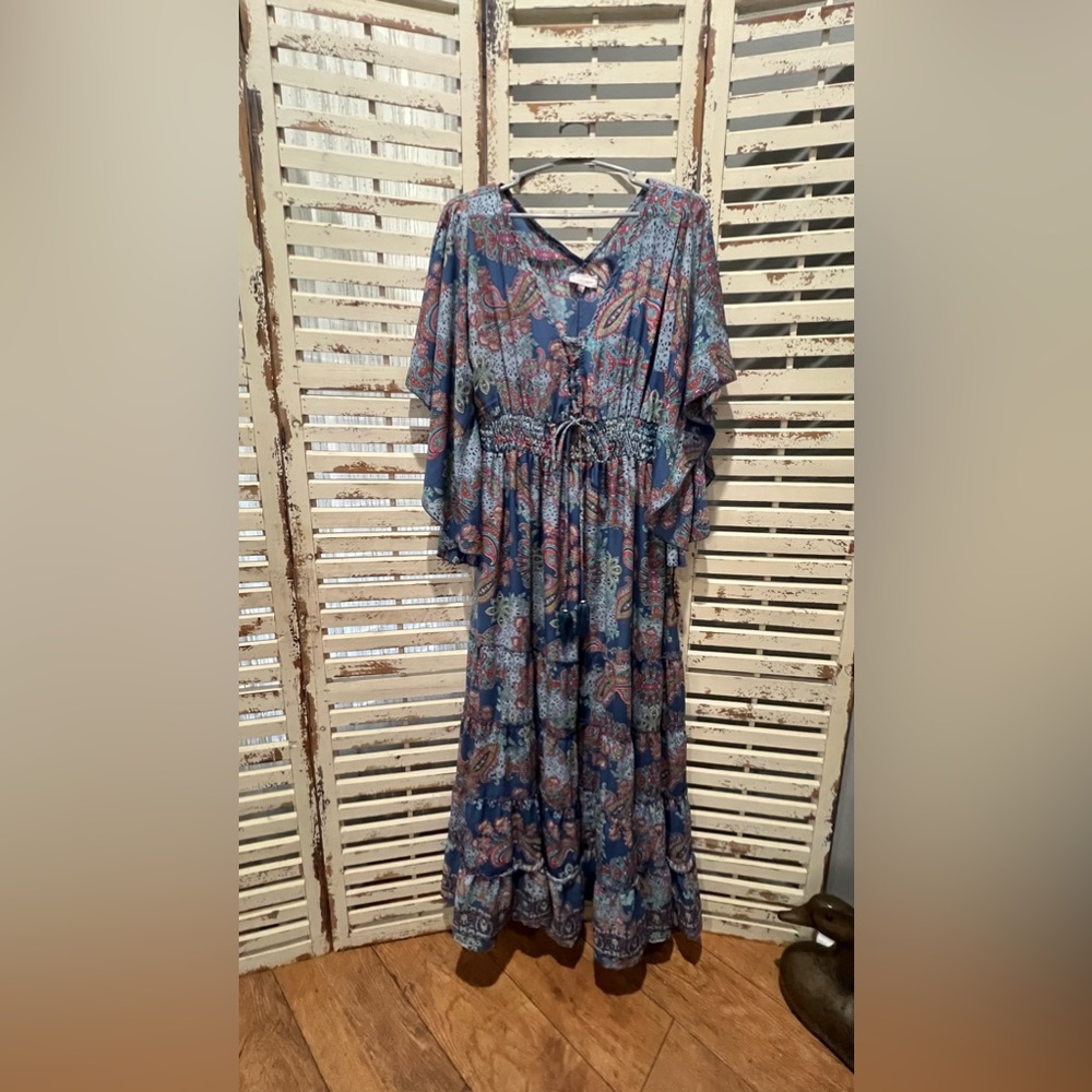 Blue paisley Boho maxi dress - large